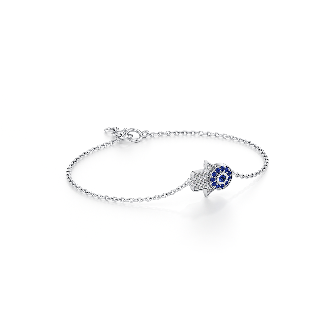 Diamond & Sapphire Evil-Eye & Hamsa Charm Bracelet - Nuha Jewelers